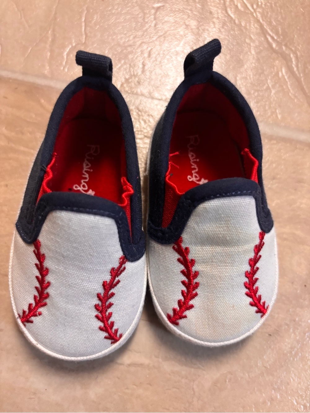 Rising Star White, Navy & Red Baby Slip-On Baseball Shoes